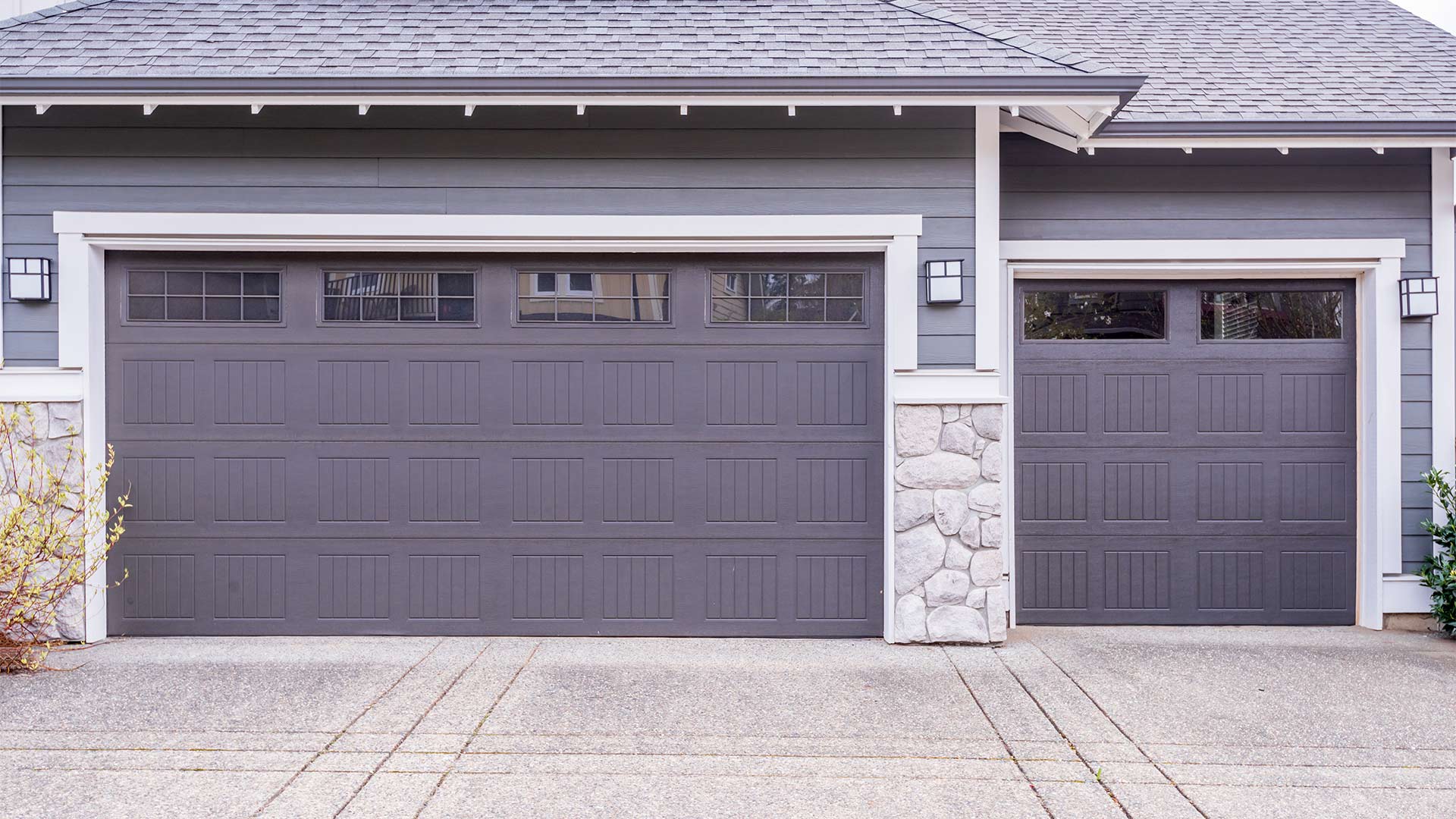house exteriors garage front view with double door installed bailey mi